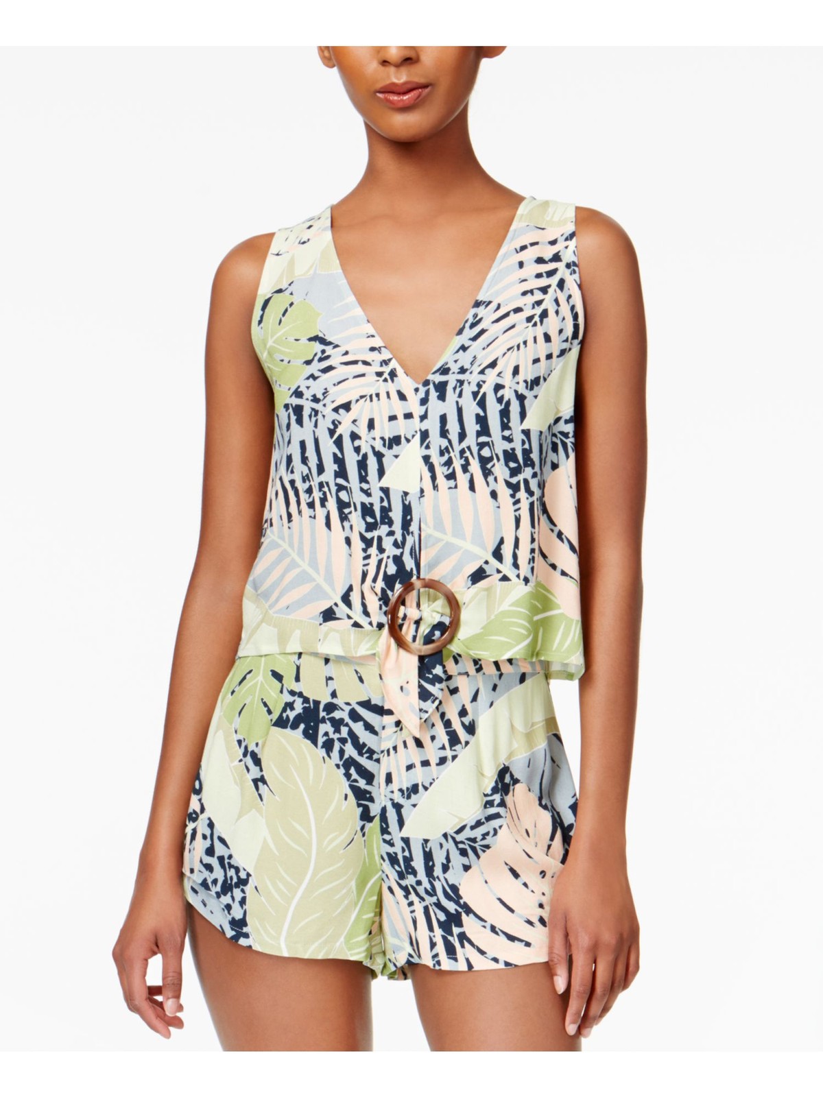 MINKPINK Green Leaf Print Sleeveless V-Neck Crop Top Size M