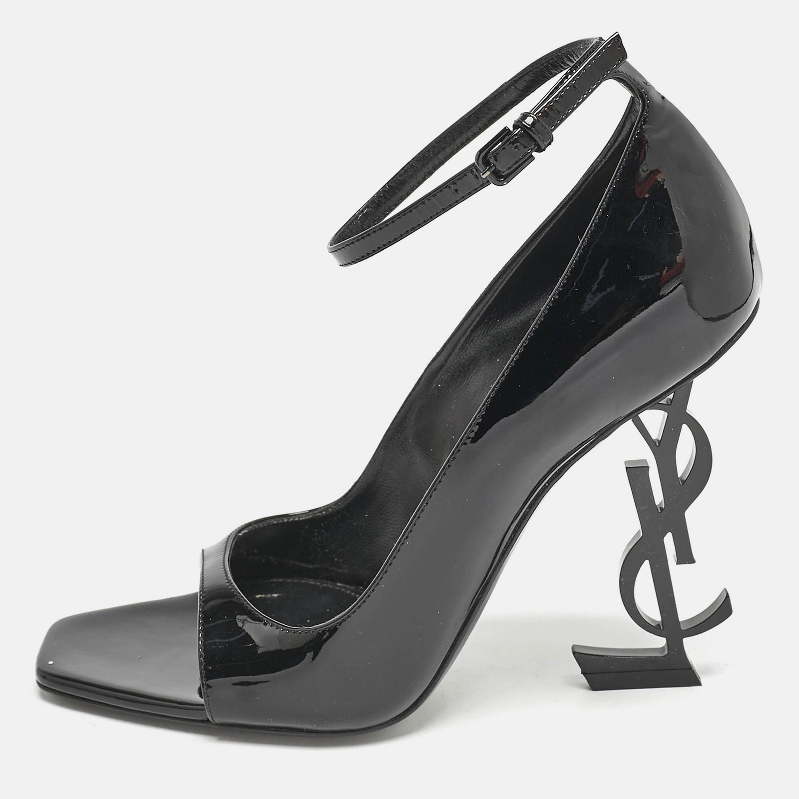 Saint Laurent Black Patent Leather Opyum Peep Toe Pumps Size 36 EU