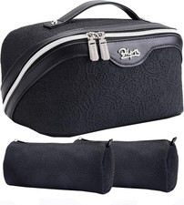 Travel Makeup Bags Cosmetic Organizer Bag: 3-Set Large Capacity Make up Bag - PU