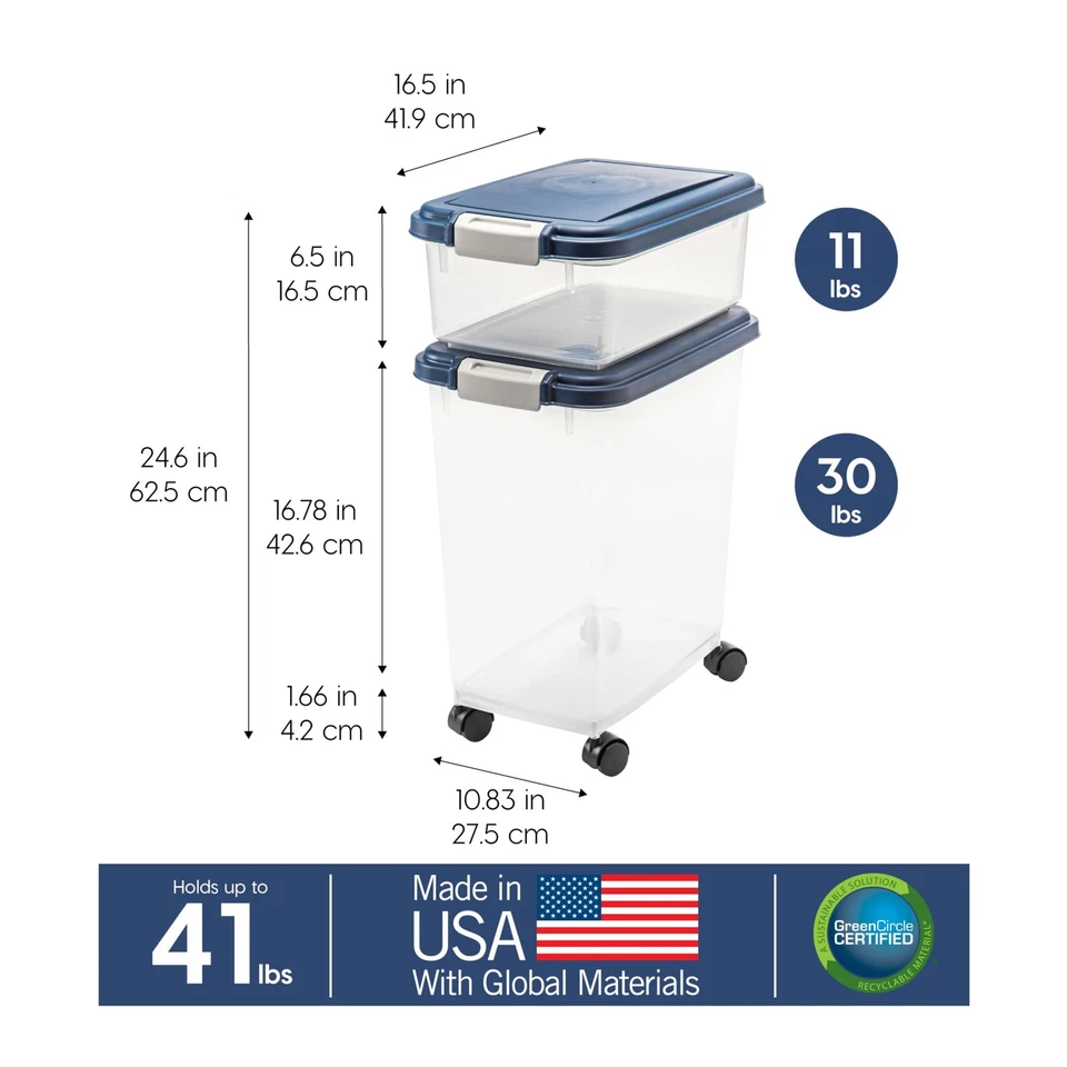 EUA 30 libras e 11 libras combo recipiente hermético de armazenamento de alimentos para cães, tratamento empilhável... - Imagem 3 de 4