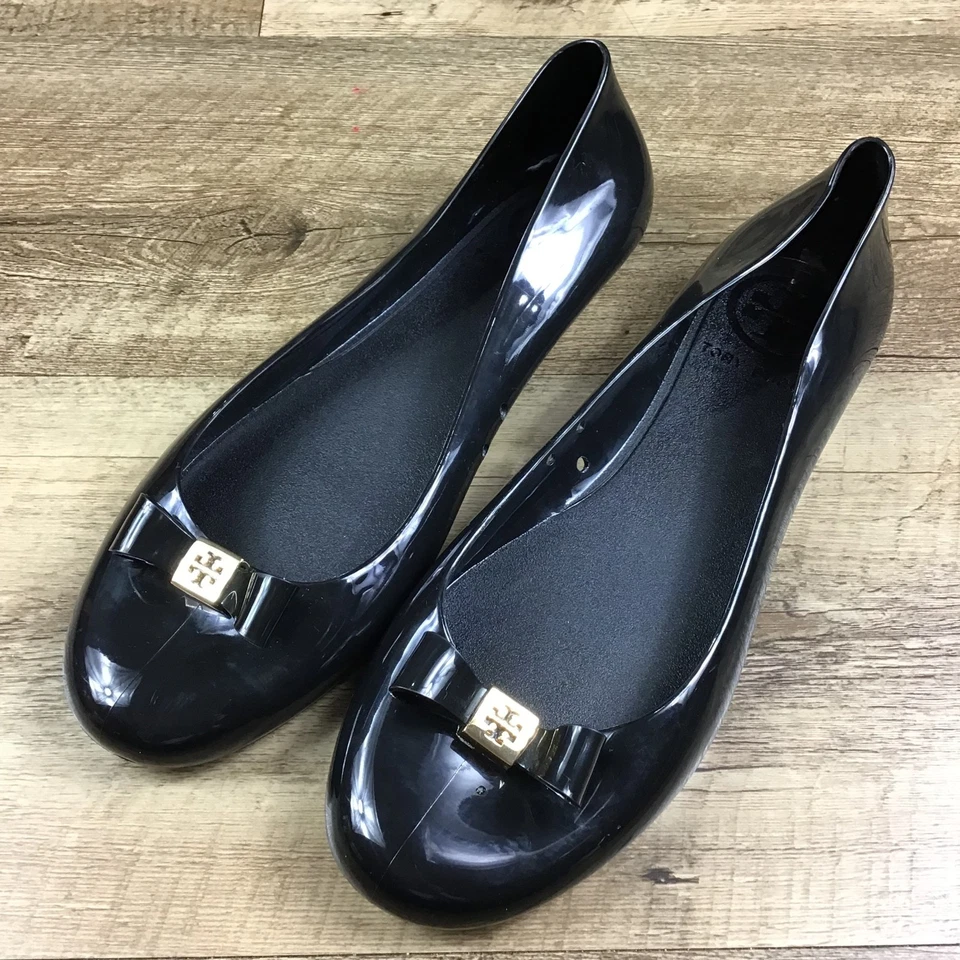 Zapatos planos de ballet Tory Burch para mujer talla 8 negros con lazo de gelatina Foto 4 de 4