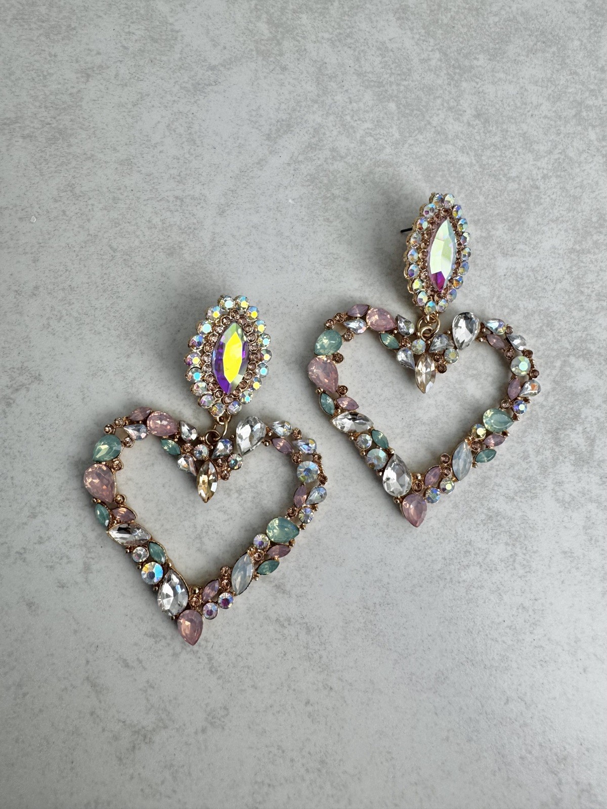 Pendientes llamativos de corazón rosa fucsia grandes cristal estrás colgantes fiesta