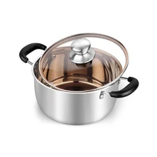 3 Quart Stock Pot, Stainless Steel Stock Pasta Soup Pot with Lid, Tempered Gl...