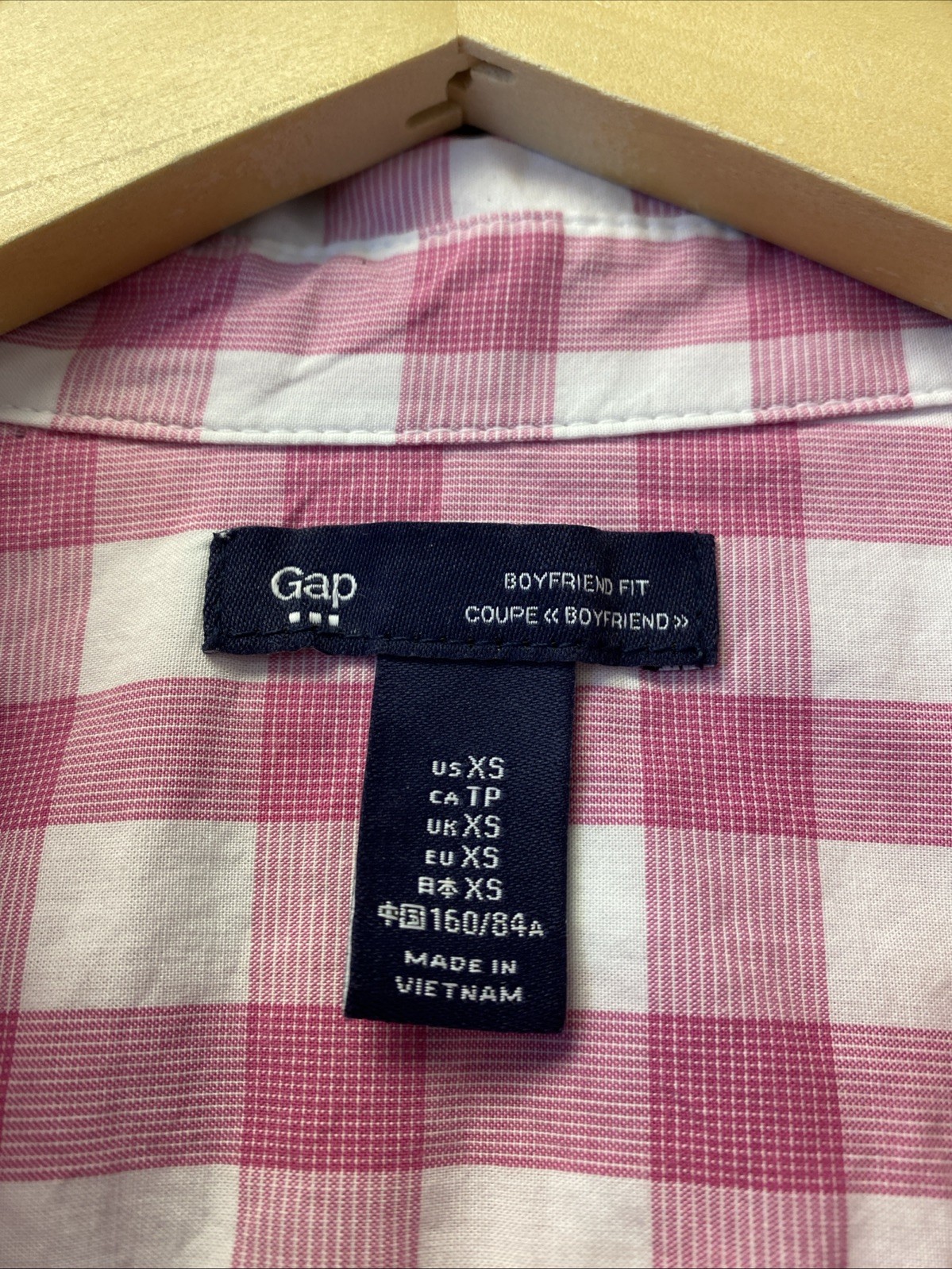 Gap pink white gingham check button Boyfriend blo… - image 5