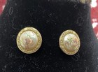 Vintage Pierced Earrings With Opalescent Center With Roses — photo 1