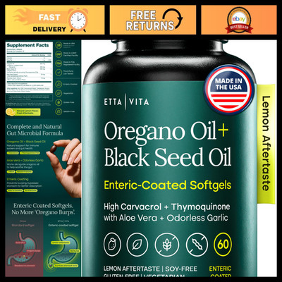 Oil of Oregano & Black Seed Oil Softgels, Enteric-Coated, No Burps, Immune Suppo