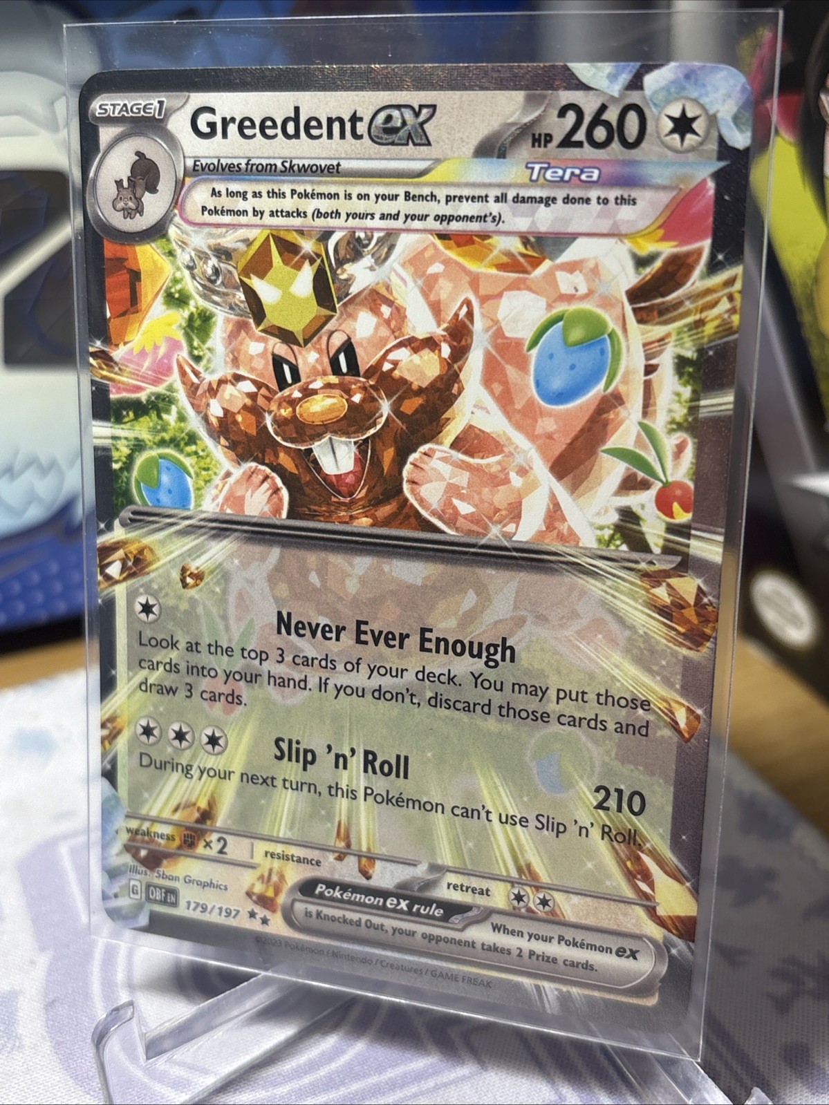 Greedent ex 179/197 Double Rare Holo Pokémon 2023 Obsidian Flames NM/M