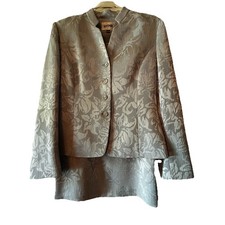 Kasper Ice Blue Gray Damask Floral Skirt Suit Sz 8 wedding tea Special Occasion