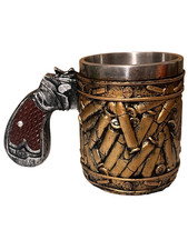 Novelty Bullet Shell Revolver Handle Tankard Mug Stainless Steel Liner