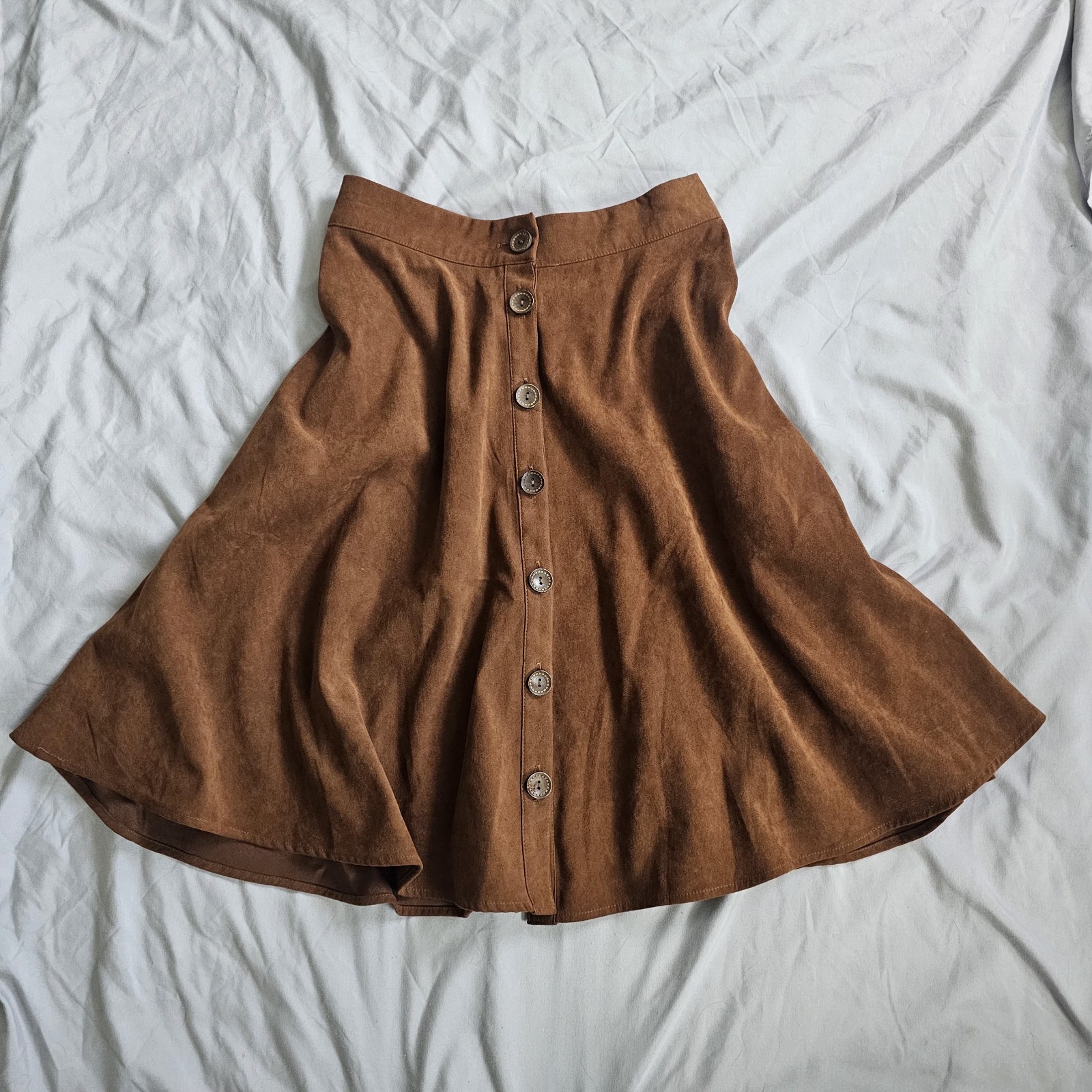 Vintage Brown Suede A-Line Midi Skirt with Button Front by Forever 21