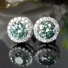 5.80 Ct Blue Diamond Stud Earrings In 14k White Gold – Dazzling 4th July Gift