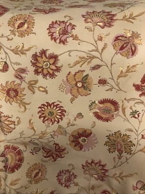 3+yd Bloomcraft Jacobean Floral Fabric Stain Treatment Gold Red Flower 56 Wx120 