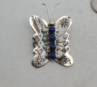 "LC" Navajo Sterling Silver Multi Lapis Butterfly Pin Pendant Combo