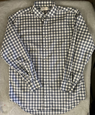 Lorenzo Uomo Trim Fit Dress Shirt 17 34/35 Gray/White Check 100% Cotton Nice!