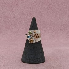 sterling silver artisan crafted peridot topaz  amethyst ring size 5.25