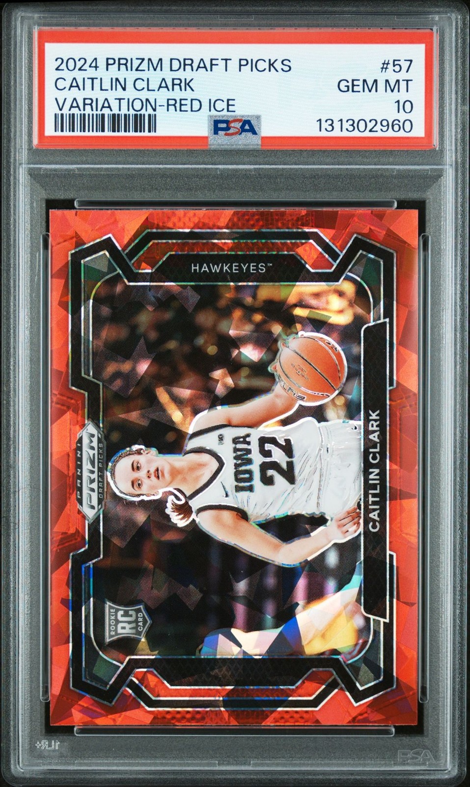 2024 PANINI PRIZM DRAFT PICKS 57 CAITLIN CLARK VARIATION SP RED ICE PSA 10 2960