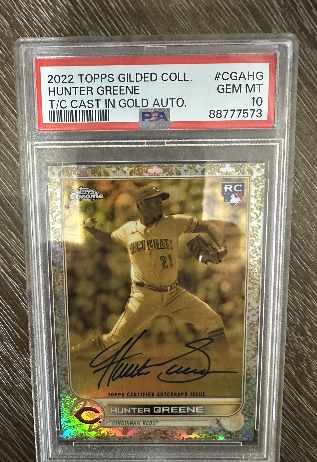 HUNTER GREENE 2022 TOPPS CHROME GILDED ROOKIE CAST GOLD AUTO /199 PSA 10 Q3890