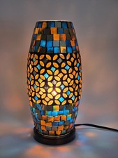 Vtg Stained Glass 12.5" Mosaic Table Lamp Jewel Tone Glass MODERN EXC CONDITION