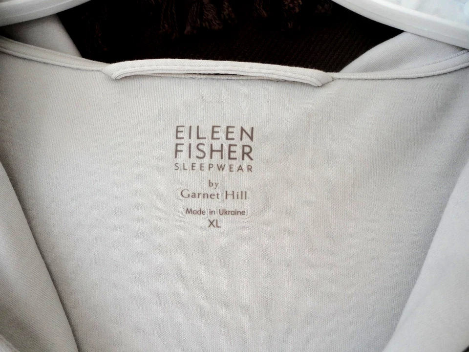 Eileen Fisher Sleepwear XL Hooded Robe - Organic Pima Cotton Pale Gray EUC - Image 2 of 4