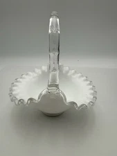 Fenton Art Glass - Silver Crest Art Glass Bamboo Handled Flower Basket  C107