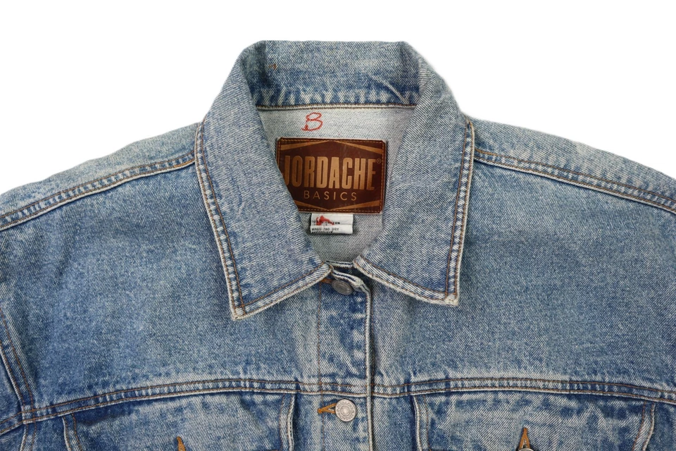 Chaqueta de bombardero de algodón de mezclilla grande para mujer Jordache Basics de colección azul Foto 3 de 4