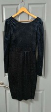 Next ladies navy velvet silver glitter polka dot long sleeve dress 12T BNWT