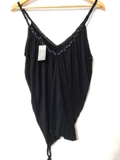 Black River Island Vest Top Blouse Size 12 Ribbon Plaited Trim And Drawstring 