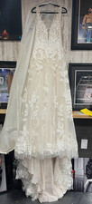 Lillian West 66163 Size 8 Ivory/Nude Lace Tulle A-Line V-Neck Wedding Dress
