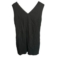 90s Minimalist Chic Little Black Linen Dress Blend Shift Knee Length Size L