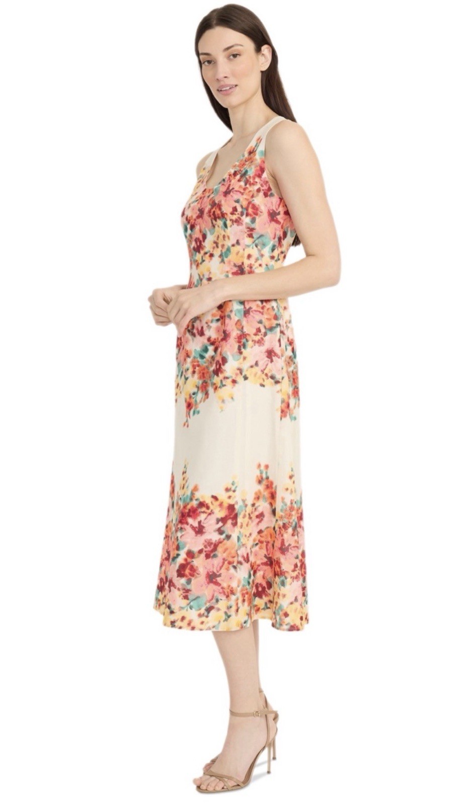 Maggy London Women’s Floral-Print Cotton Midi Dress-Cream/Orange, Size-2 image 3