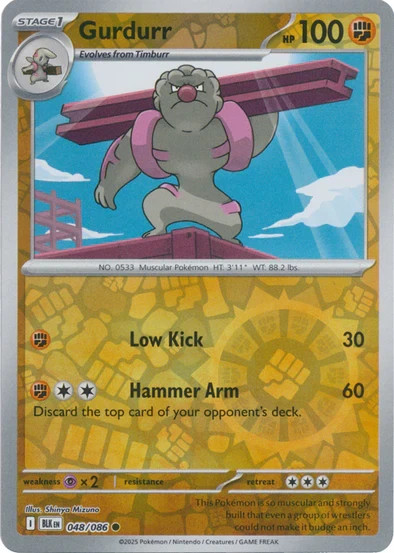 ⚫Pokemon - Gurdurr - Reverse Holo - 048/086 - SV: Black Bolt - (NM)⚫