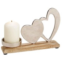 KerzenstäNder Mit Silbernen Herzen | Eleganter Kerzenhalter Aus Holz Und Metall