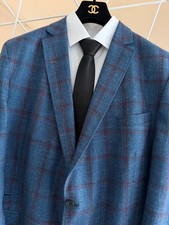 2050 LORO PIANA WOOL SILK LINEN BLUE CHECKED SIZE: 62 BLAZER JACKET COAT W017