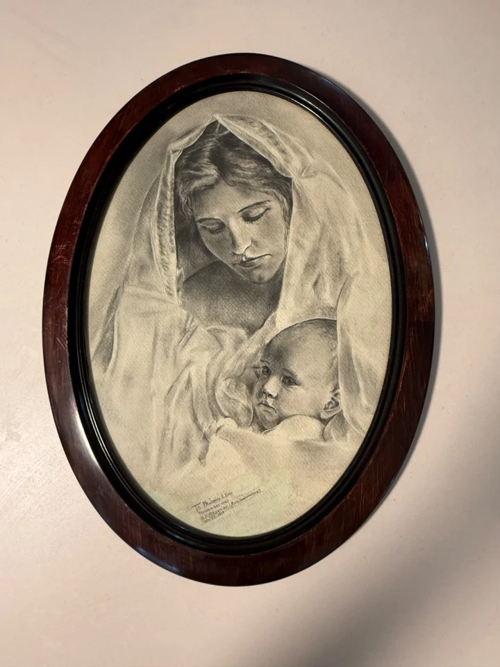 1917 Primera Guerra Mundial Carbón “Madre e Hijo” - Firmado R.S. Inscripción de Alexanian, Dardanelos Foto 2 de 4