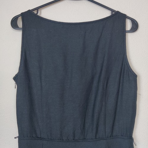 Vtg Adrianna Papell Linen Blend Black Midi Sundress Floral Beaded 4 Cottagecore - Picture 6 of 14