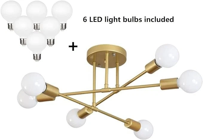 DELLEMADE Lámpara Sputnik Moderna 6 Luces Luz de Techo 6LED Bombillas - Dorado Foto 2 de 4