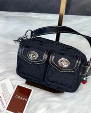 Mini Bolso Cartera Coach Signature Negro Jacquard Turnlock Doble Bolsillo Y2K Raro