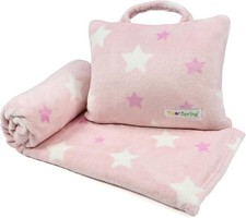 3-in-1 Kids Travel Blanket and Pillow Set - 40x60 Inches Soft Pink Star