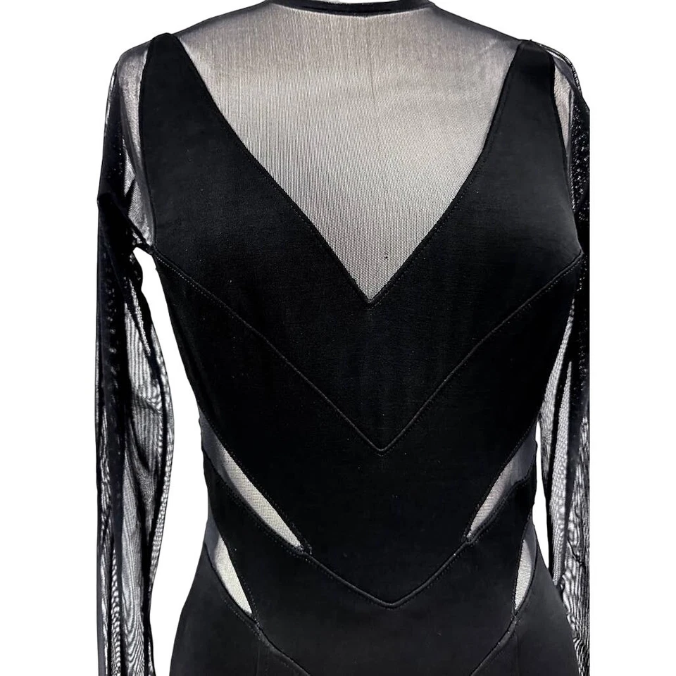 Tadashi VTG 1980s Long Black Evening Dress Sheer Cutouts Mob Wife Disco Glam M - Image 4 of 4