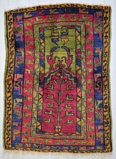 Anatolian Konya Derbent Wool Prayer Rug 37x52'' High Pile Soft Vibrant Carpet