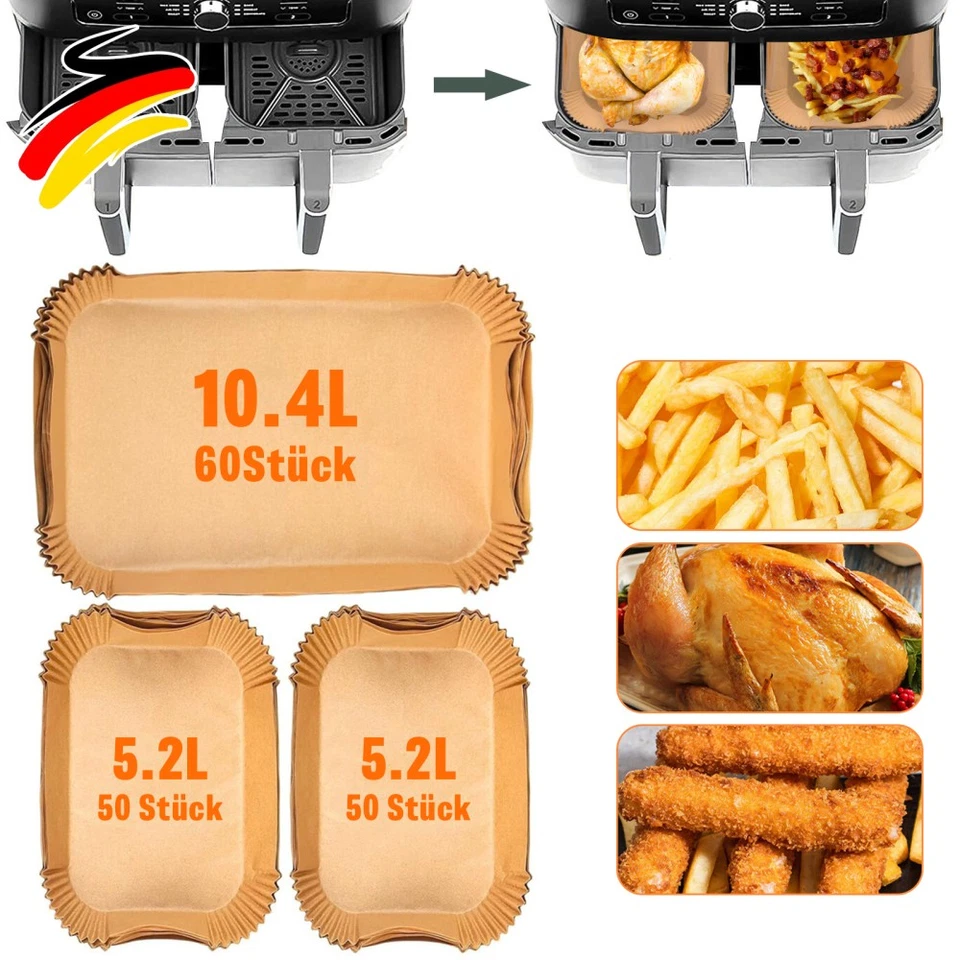 160x Heißluftfritteuse Backpapier Zubehör Für Ninja Dual-Zone AF500EU 10,4L.