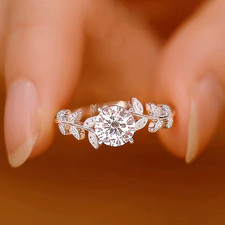 2 Ct Round Cut Diamond Leaf Bridal Engagement Ring 14K White Gold Over Size J-U