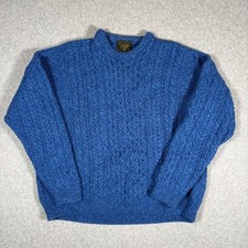 Carraig Donn Ireland Fisherman Sweater Women XL Cable Knit Blue Merino Wool VTG
