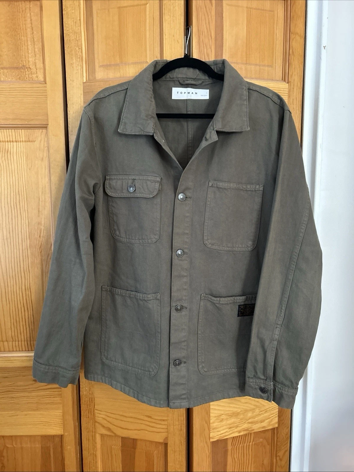 Topman Mens L Olive Green Utility Overshirt Jacket Military Large - product detail image 3