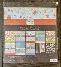 Crate Paper *CARNIVAL COLLECTION* 12x12 Paper 8 Sheets & 2 Accessory Sheets NEW
