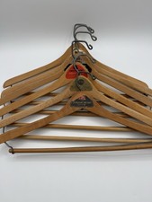 Vtg Lot 6 Wooden Hangers Suit Coat Pants Natural Wood Wishbone Batts Brand 17"