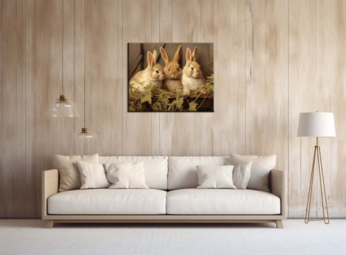 Bunnies Oil Painting Picture Printed On Canvas-Home Wall Art Decor-Fun Gifts - Picture 3 of 8
