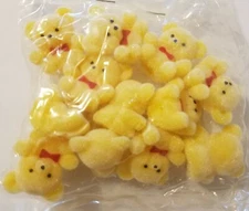 Lot of 12 Darice Craft Yellow Miniature 1" Flocked Teddy Bears with Red Bow Tie