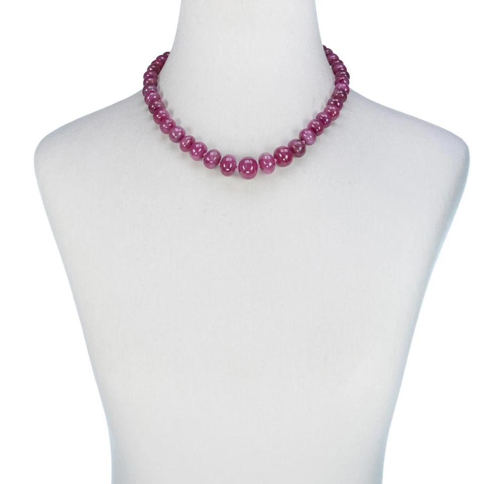 Collar de cuentas rondelle de zafiro rosa y rojo natural de plata de ley Rarities. 18" Foto 3 de 4