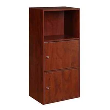 Small Bookshelf with Doors Bookcase Storage Cabinet Furniture Home Wood Cherry